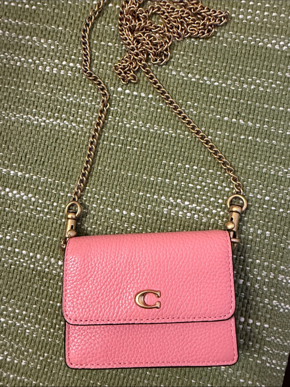 Coach Pink Pebbled Leather Mini Crossbody with Gold Chain